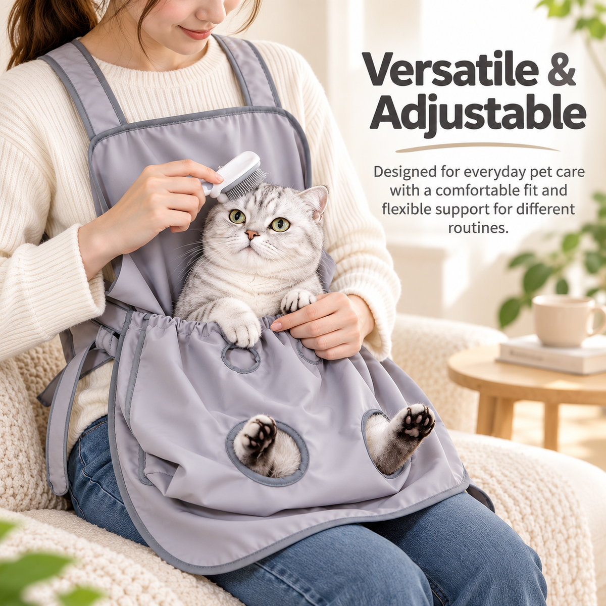✂️ Adjustable Pet Cuddling Apron – Anti-Scratch, Hair-Resistant, Leg Holes for Grooming, Feeding & Nail Trimming