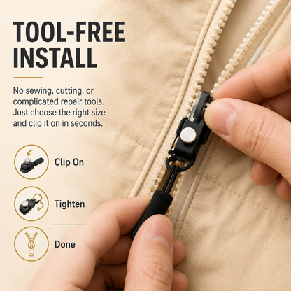 Zipper Fix Kit – 15-Piece Detachable Sliders, 3 Sizes for Clothes, Bags & Shoes, Tool-Free Replacement