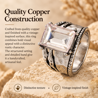 Women's Vintage Copper Statement Ring – Geometric Antique Design, Sizes 6–10, Boho Everyday Jewelry