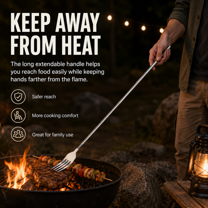 Extendable Long-Handle Fork for BBQ and Outdoor Cooking