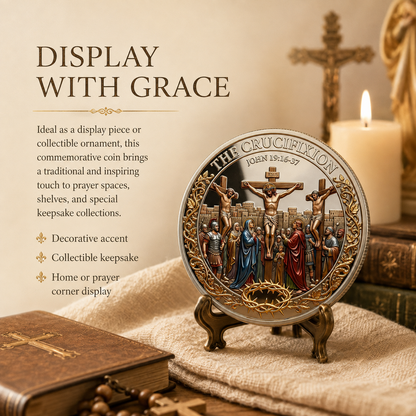 Cross & Resurrection Memorial Coin – Alloy Relief Keepsake for Faith and Remembrance