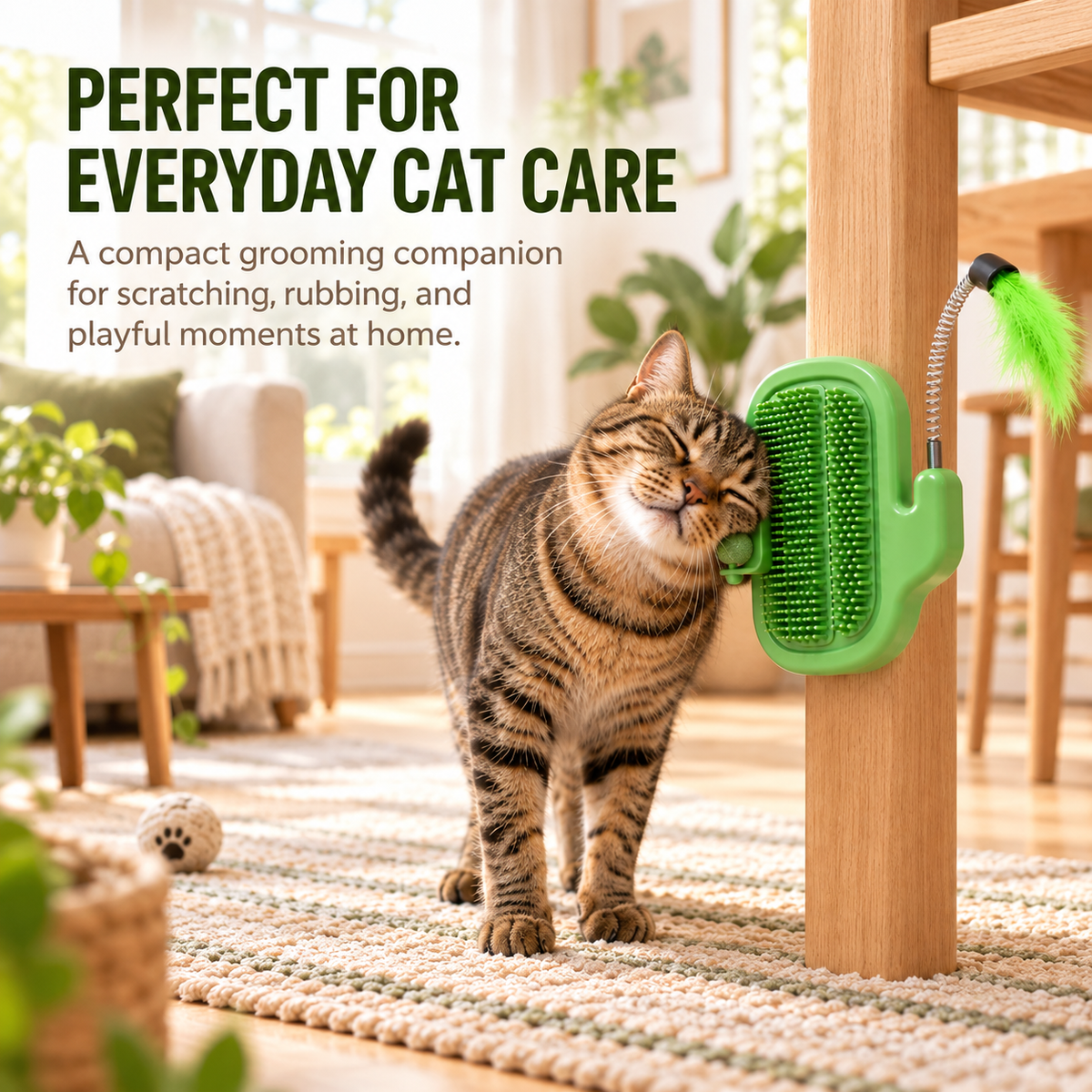 🐾 Self-Grooming Cat Corner – Soft Plastic Itch Relief, Hair Removal & Play Zone with Catnip Ball