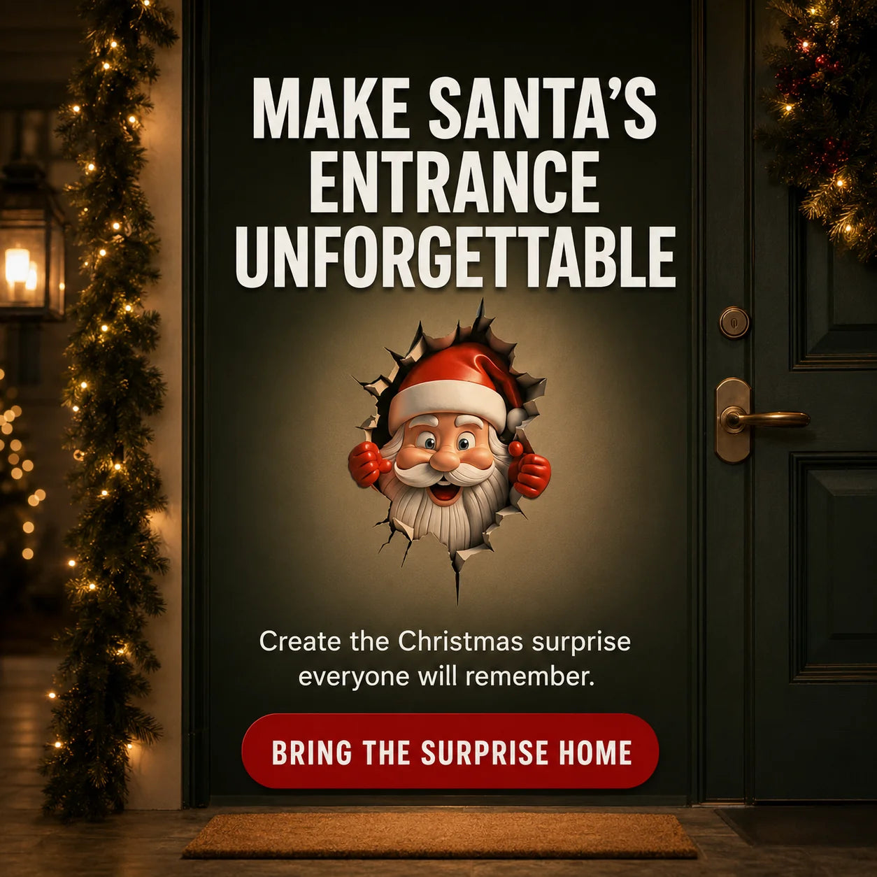 3D Santa Claus Wall Sticker – Peel & Stick Christmas Decal, No Damage, Reusable