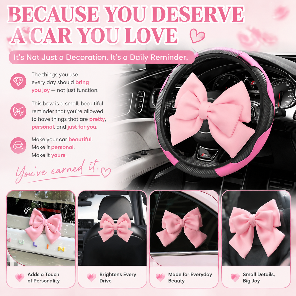 3D Fabric Car Bow – Weatherproof, Strong Adhesive, Feminine Car Decoration for Women Who Love Their Cars