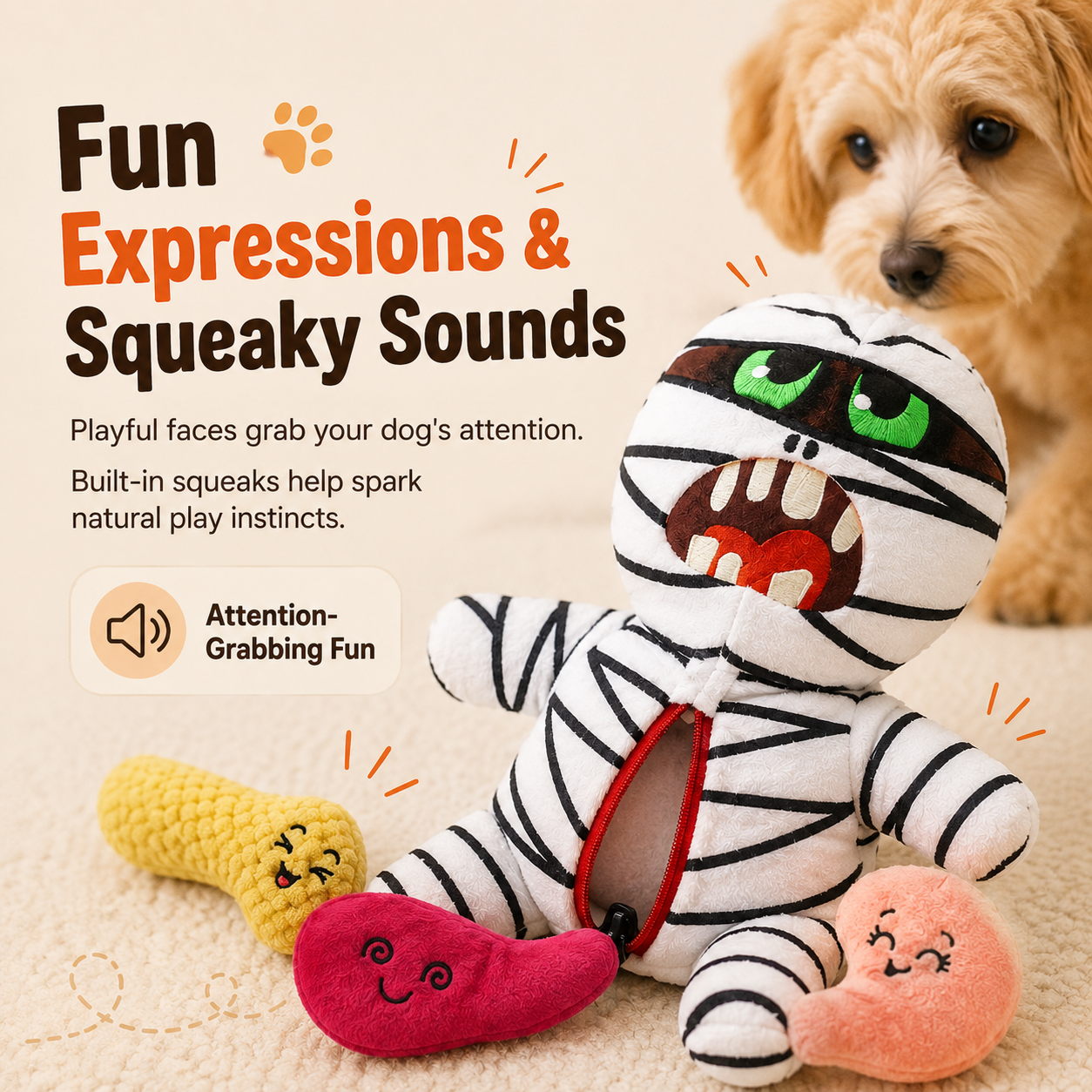 🧟 9-in-1 Zombie Plush Dog Toys – Squeaky Mummy Toy Set with 8 Organ-Shaped Plush Puzzle Toys for Interactive Play 🧩🐾