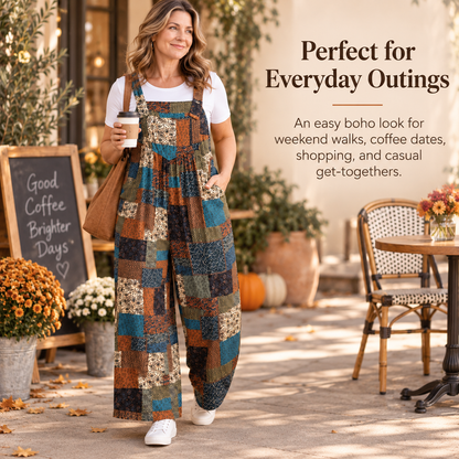 👗 Paisley Print One-Piece – Plus Size Strapless Jumpsuit, Boho Overalls with Pockets