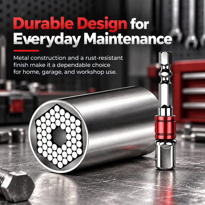 🔧 Drill-Ready Universal Socket – Adjustable Grip Tool for 7-19mm, Gift for Handyman