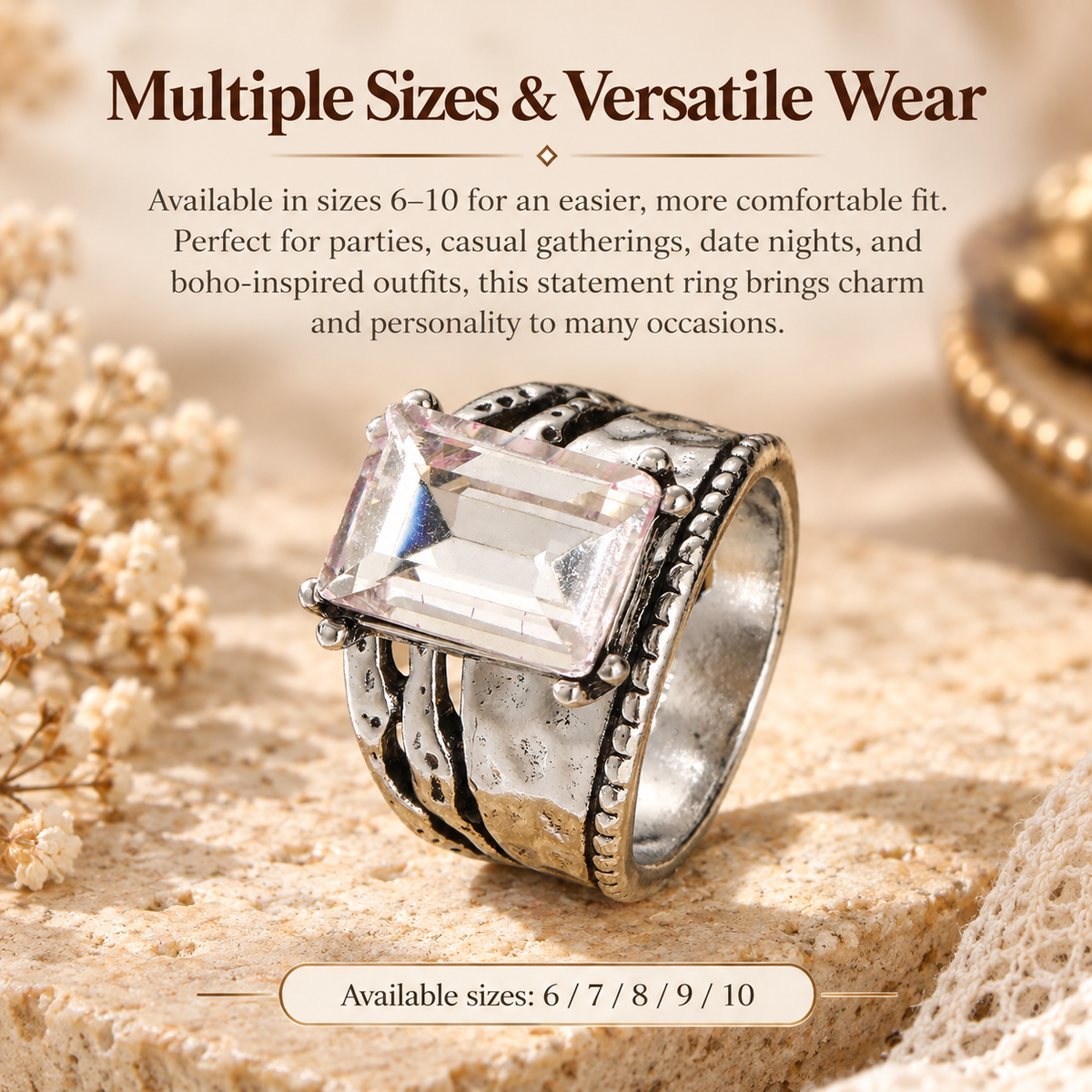 Women's Vintage Copper Statement Ring – Geometric Antique Design, Sizes 6–10, Boho Everyday Jewelry