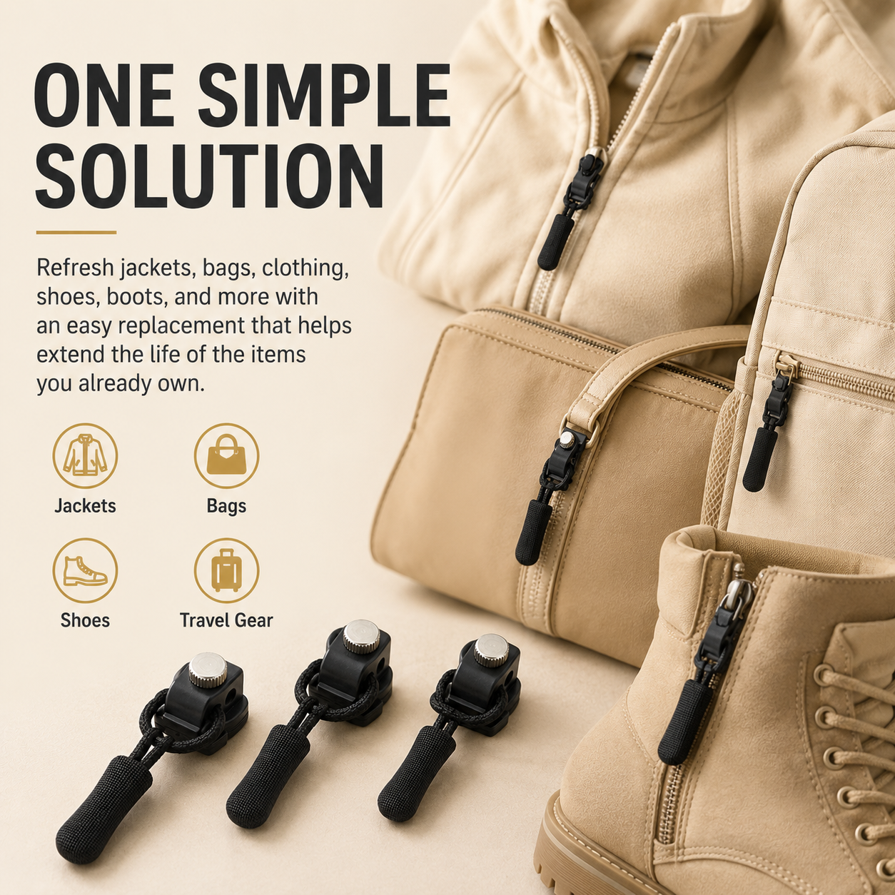 Zipper Fix Kit – 15-Piece Detachable Sliders, 3 Sizes for Clothes, Bags & Shoes, Tool-Free Replacement