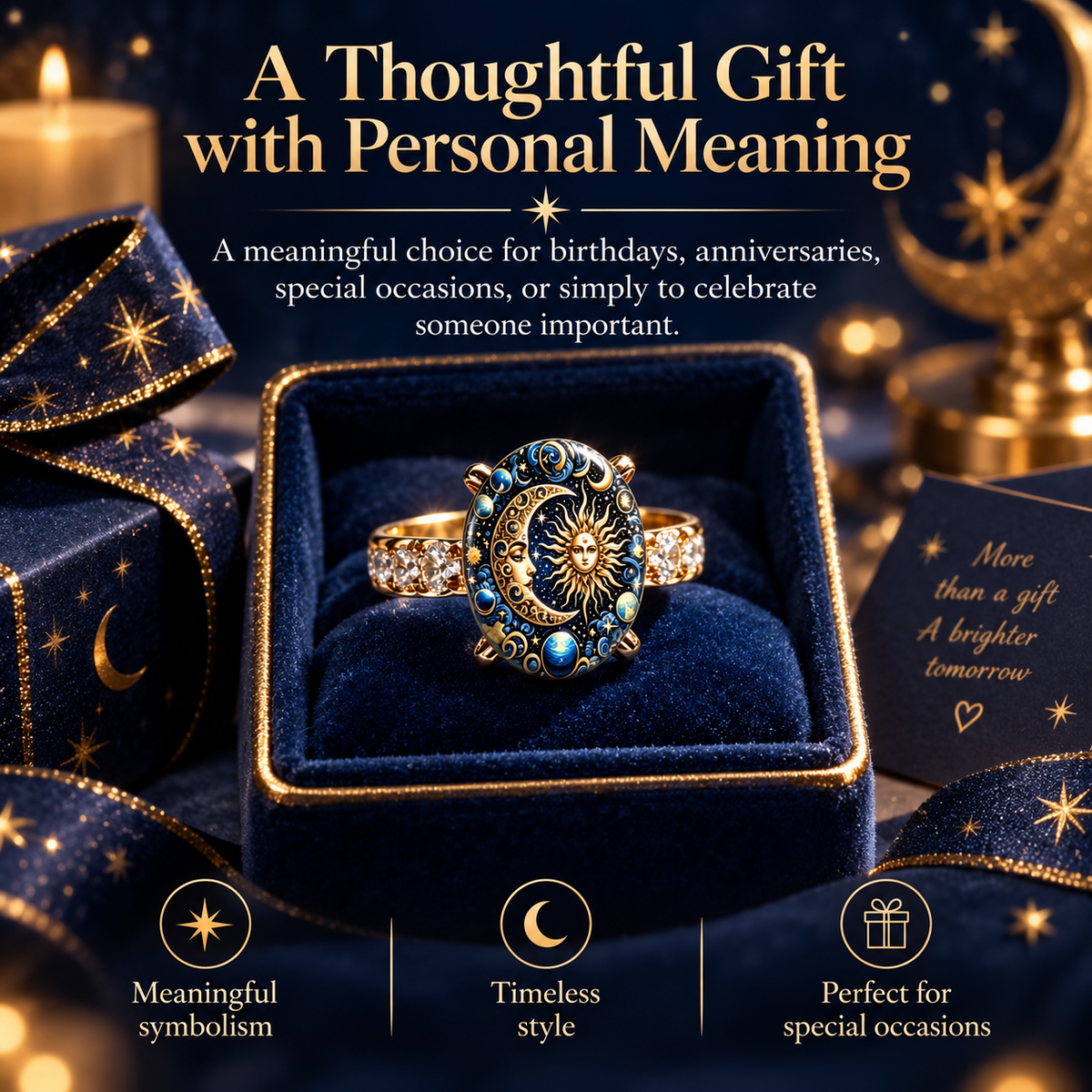 💫 Mystical Cosmic Enamel Ring – Copper & Gold Sun Moon Design, Perfect for Anniversaries, Daily Style & Romantic Gifting