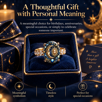 💫 Mystical Cosmic Enamel Ring – Copper & Gold Sun Moon Design, Perfect for Anniversaries, Daily Style & Romantic Gifting