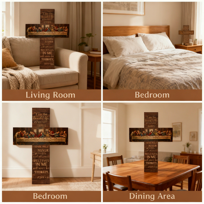 ✝️ The Last Supper Wooden Cross Decoration – 8x12 Inch Handmade Christian Wall Art with Christ Logo 🌿