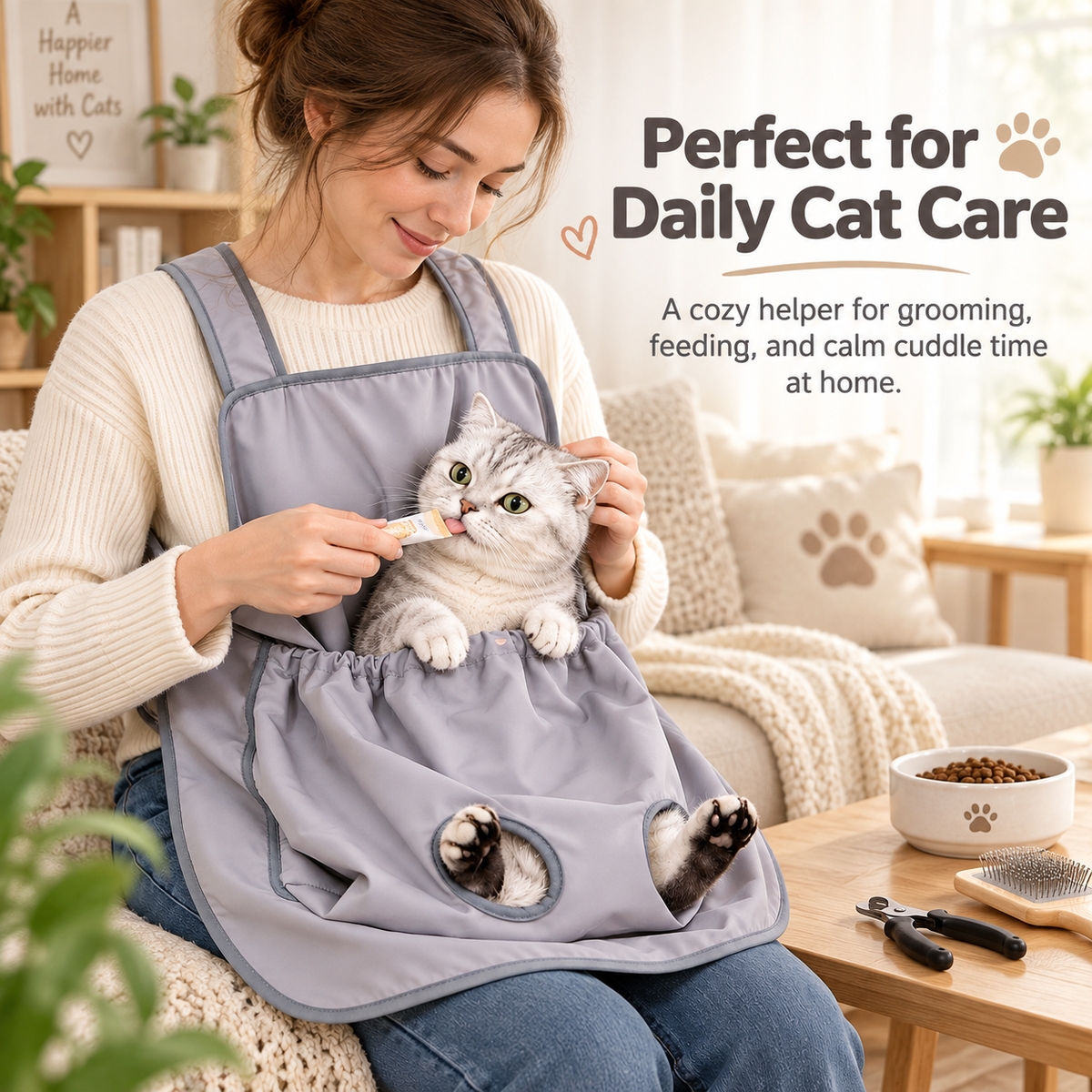 ✂️ Adjustable Pet Cuddling Apron – Anti-Scratch, Hair-Resistant, Leg Holes for Grooming, Feeding & Nail Trimming