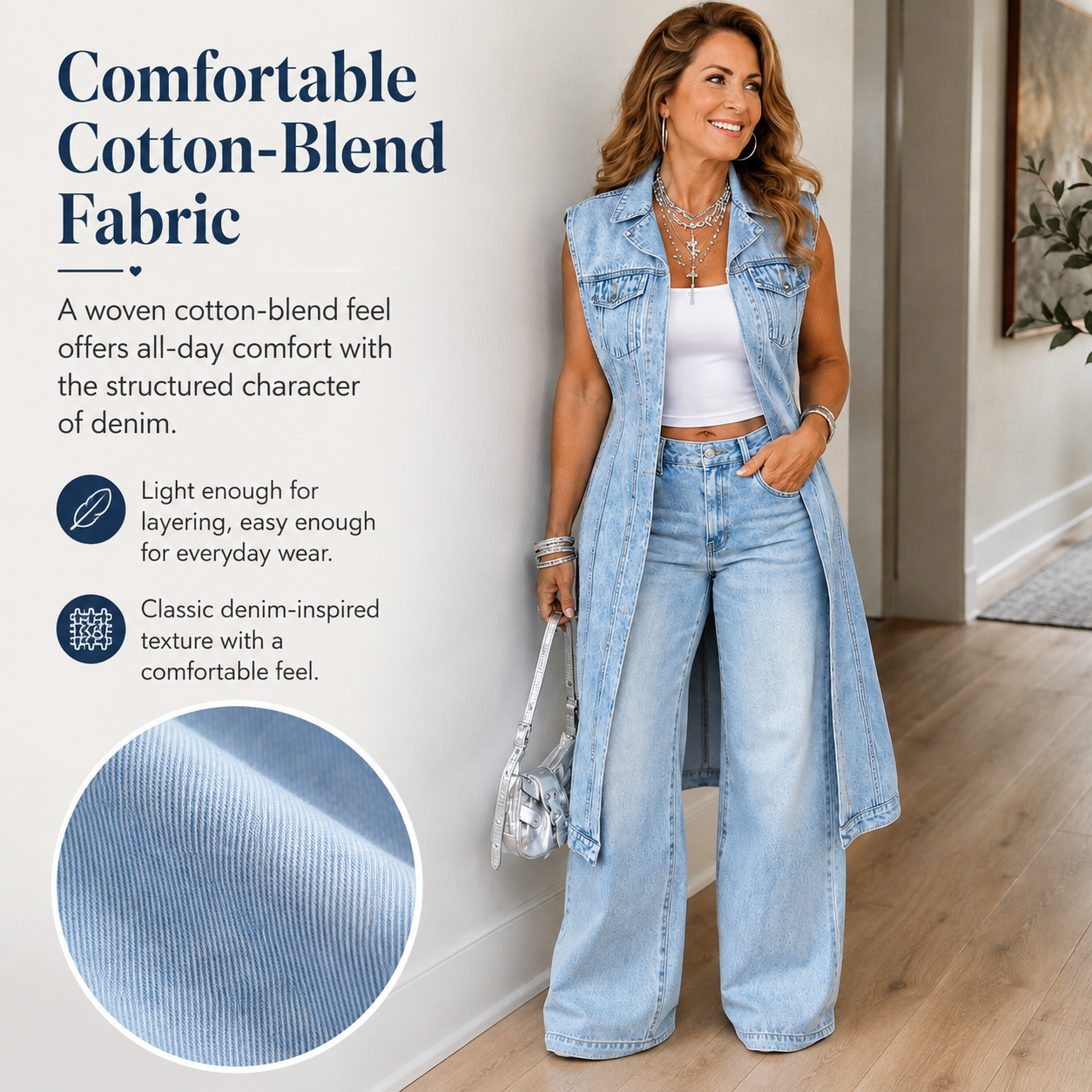 👖 Women's Sleeveless Denim Jacket – Spring & Fall Casual Style, Solid Pattern with Trendy Lapel Design 🌸🍂