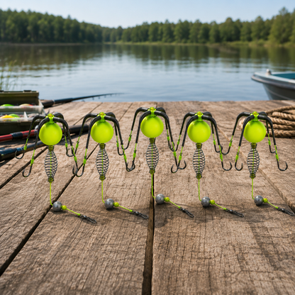 Carp & Catfish Bait Cage Rig – Anti-Snag Off-Bottom Design with Floating Hooks & Stable Weight 🎯