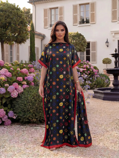 ✨ Women's Elegant Geometric Print Robe Set – Long Dress & Scarf Shawl, Satin Silk Beach Cover-Up 🌊