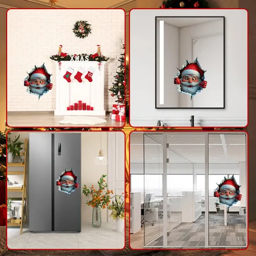 3D Santa Claus Wall Sticker – Peel & Stick Christmas Decal, No Damage, Reusable