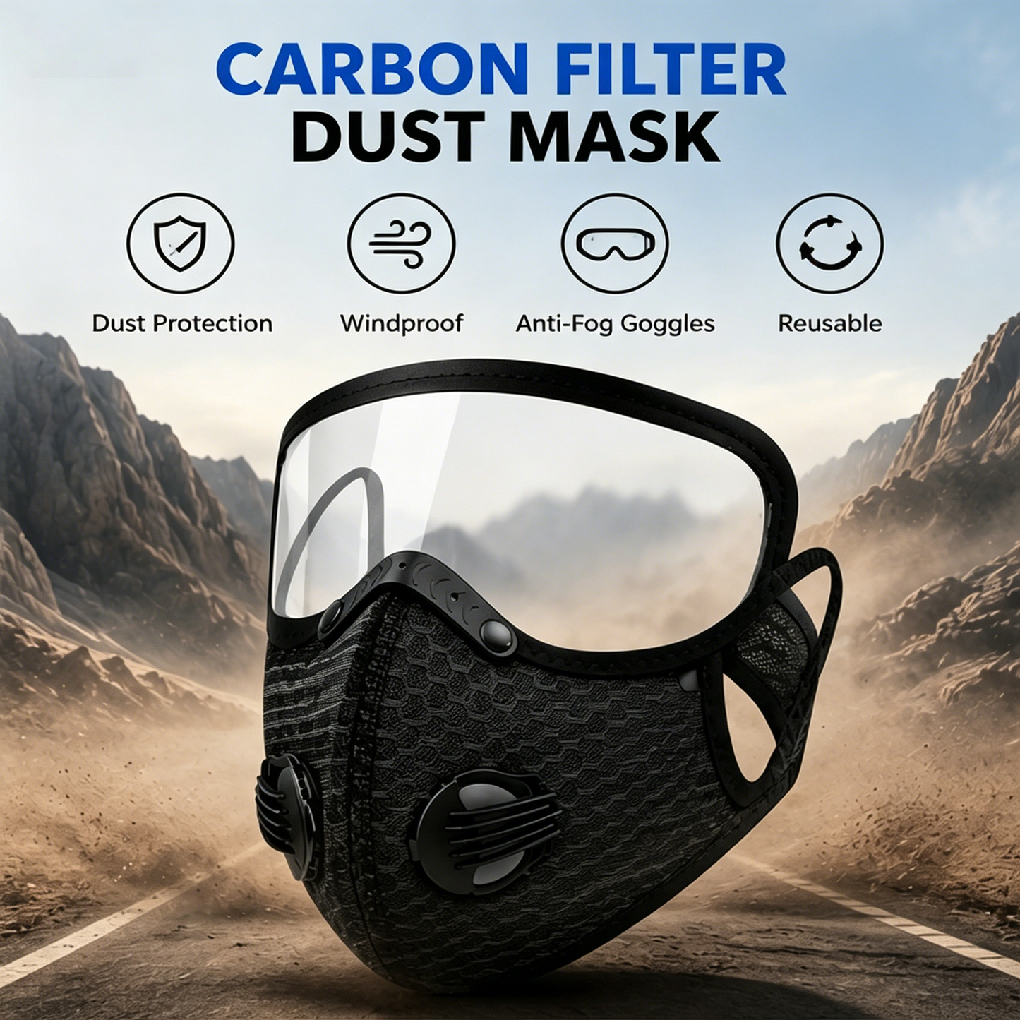 😷🚴‍♂️AirGuard Pro™ Carbon Filter Dust Mask | Breathable • Reusable • Adjustable Protection