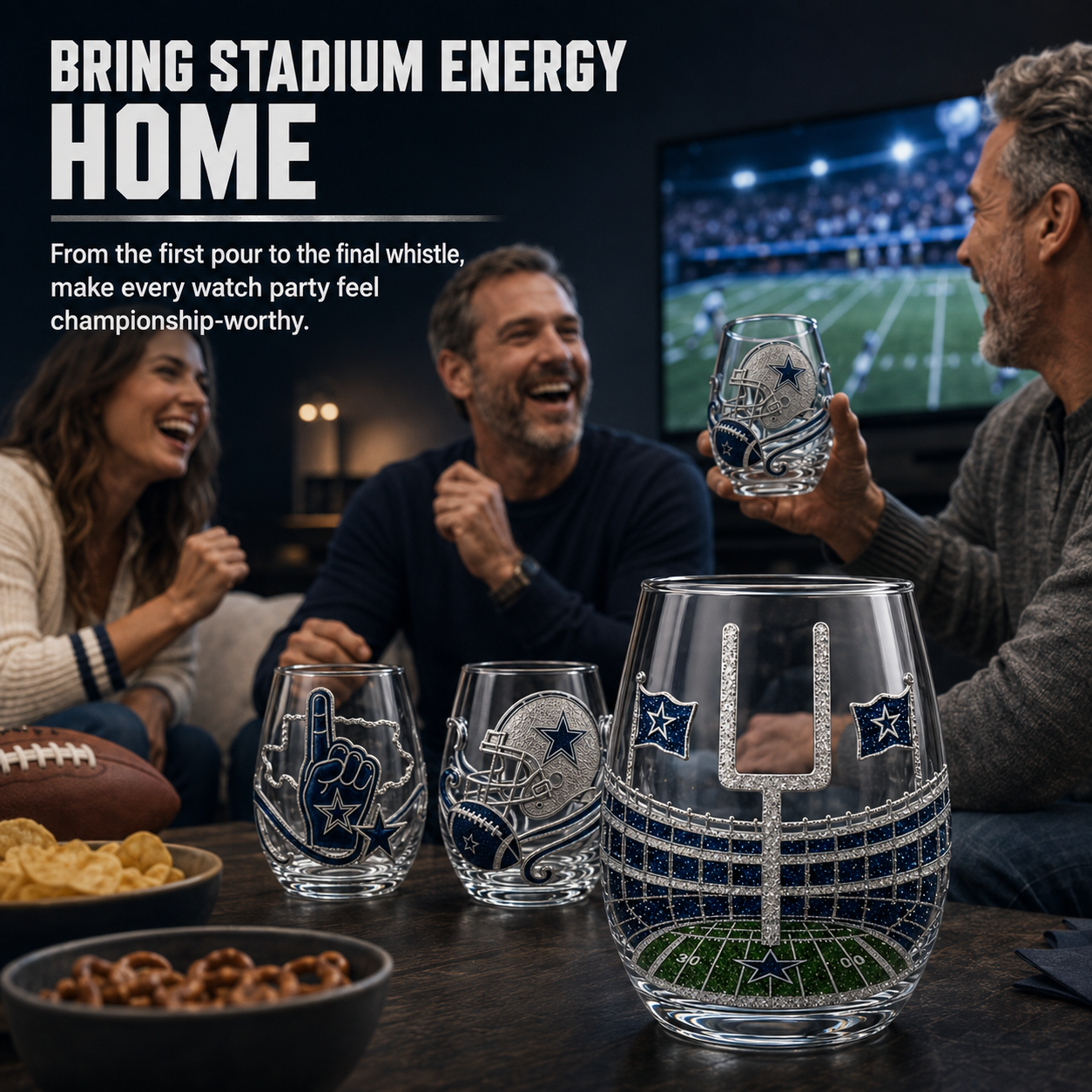 Football Drinking Glass – Game Day Statement Drinkware for Watch Parties & Victory Toasts