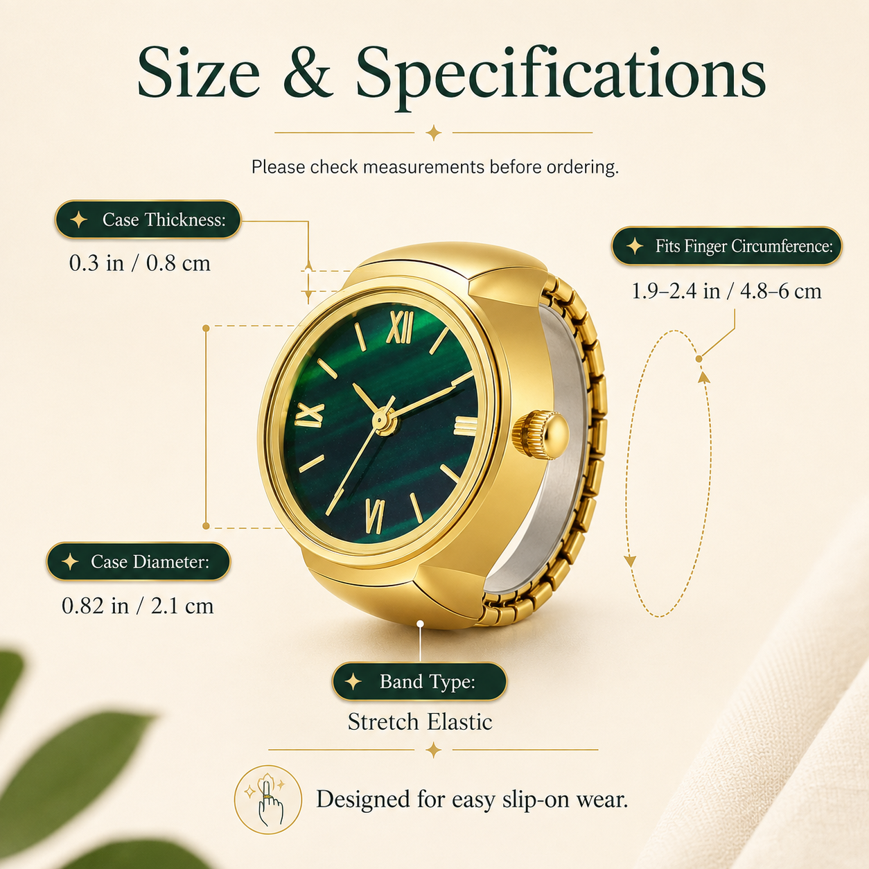 Gold-Tone Ring Watch – Vintage Roman Numeral Dial | Unisex Luxury Novelty Jewelry
