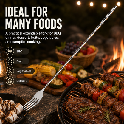 Extendable Long-Handle Fork for BBQ and Outdoor Cooking