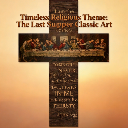 ✝️ The Last Supper Wooden Cross Decoration – 8x12 Inch Handmade Christian Wall Art with Christ Logo 🌿