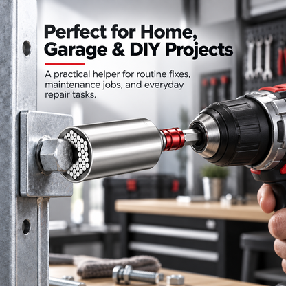 🔧 Drill-Ready Universal Socket – Adjustable Grip Tool for 7-19mm, Gift for Handyman