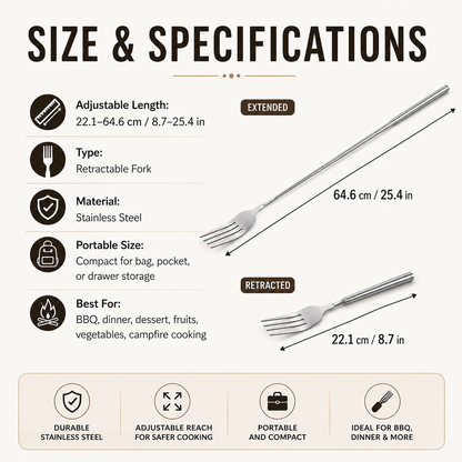 Extendable Long-Handle Fork for BBQ and Outdoor Cooking