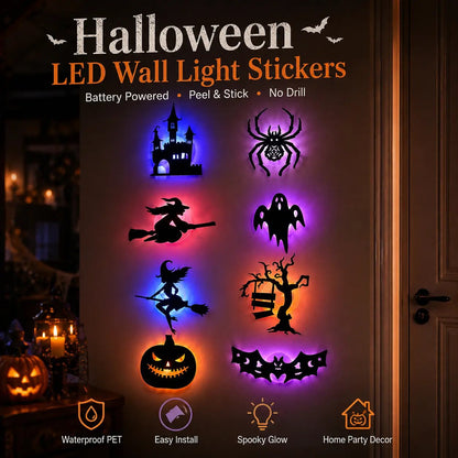 Halloween LED Silhouette Wall Light Stickers, Battery Powered Peel & Stick Decor Lights