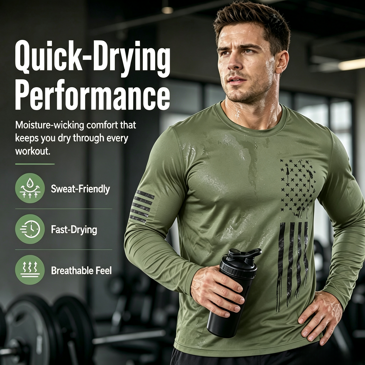 🌟 Men's UV Protective Long Sleeve Athletic Shirt – Lightweight Quick-Dry Activewear with Vintage Logo, Breathable Gym & Casual Tee