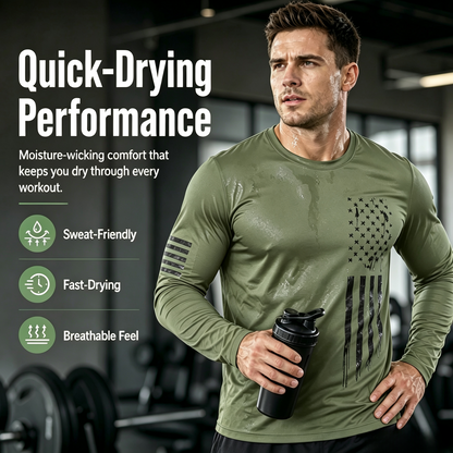 🌟 Men's UV Protective Long Sleeve Athletic Shirt – Lightweight Quick-Dry Activewear with Vintage Logo, Breathable Gym & Casual Tee