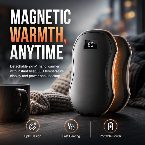 2-Pack Magnetic Hand Warmers – Rechargeable, LED Display, Power Bank for Winter Outdoor Use