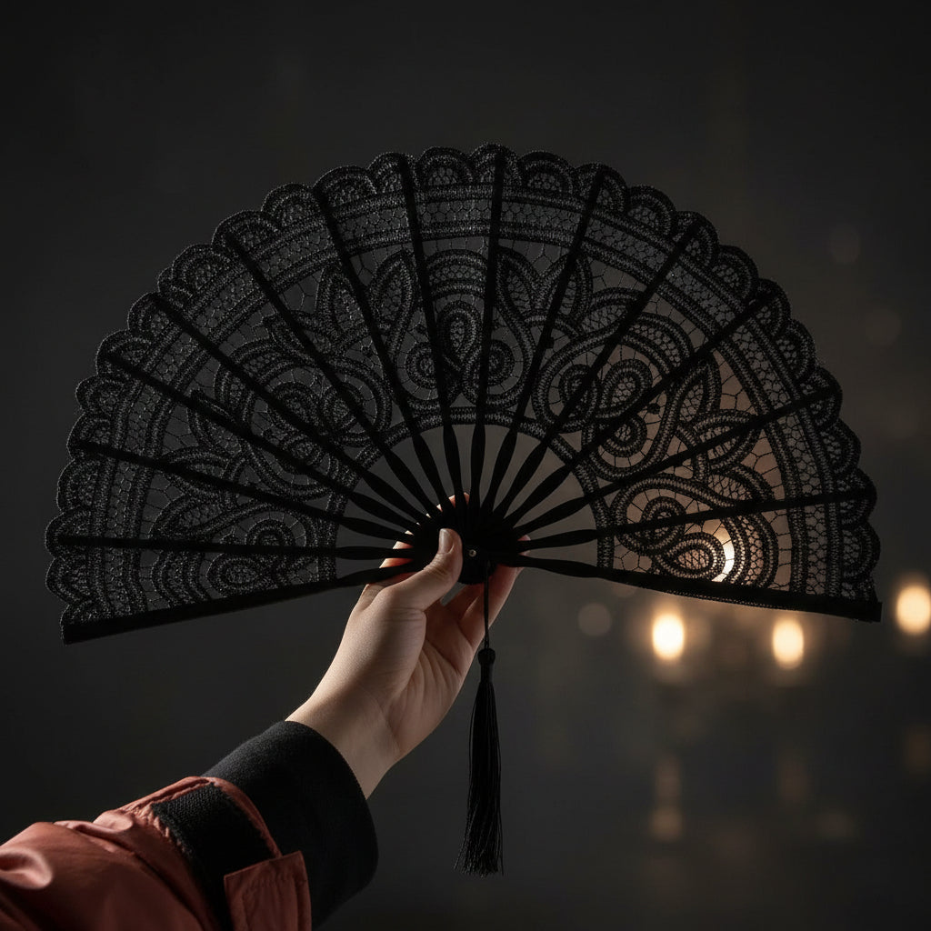 Midnight Drama Lace Hand Fan