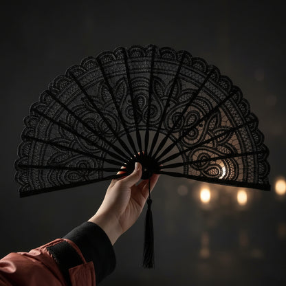 Midnight Drama Lace Hand Fan