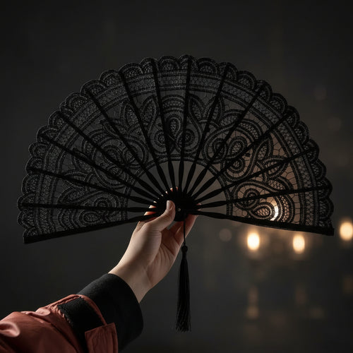 Midnight Drama Lace Hand Fan