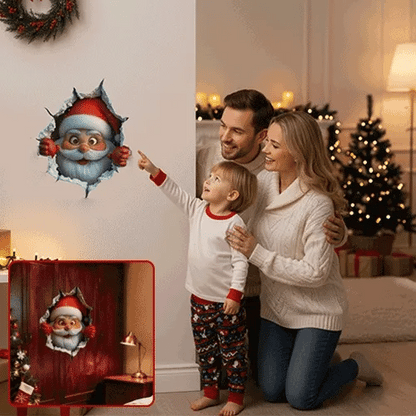 3D Santa Claus Wall Sticker – Peel & Stick Christmas Decal, No Damage, Reusable