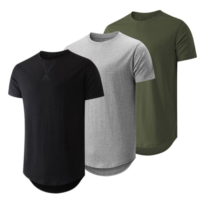 Mens 3 Pack Cotton Hipster Hip Hop Longline Crewneck T-Shirt