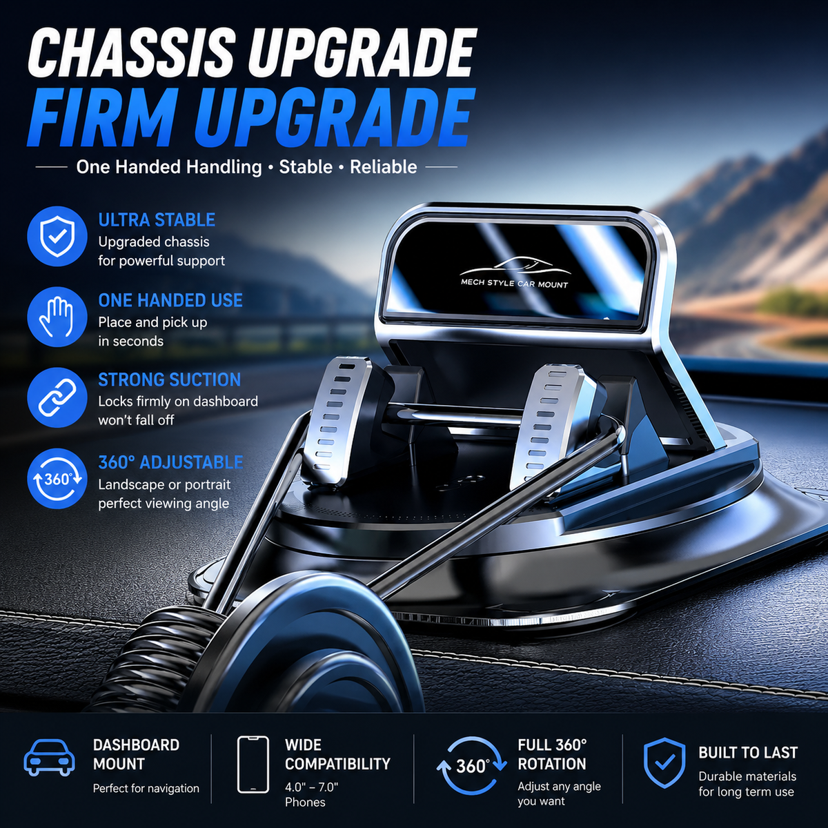 📱 Universal Car Dash Mount – 360° Rotation, Anti-Slip & Stable, Fits All Smartphones, Quick to Install