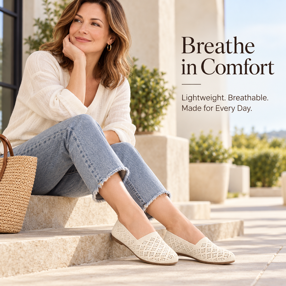 Women's Hollow-Out Knit Sneakers – Round Toe Wide Flat, Breathable Textile Upper, Rubber Sole, All-Season Casual Shoes