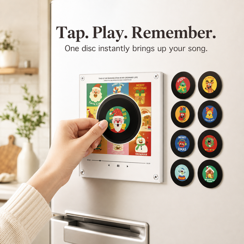 Magnetic NFC Acrylic Music Player with 9 Mini Vinyl Discs