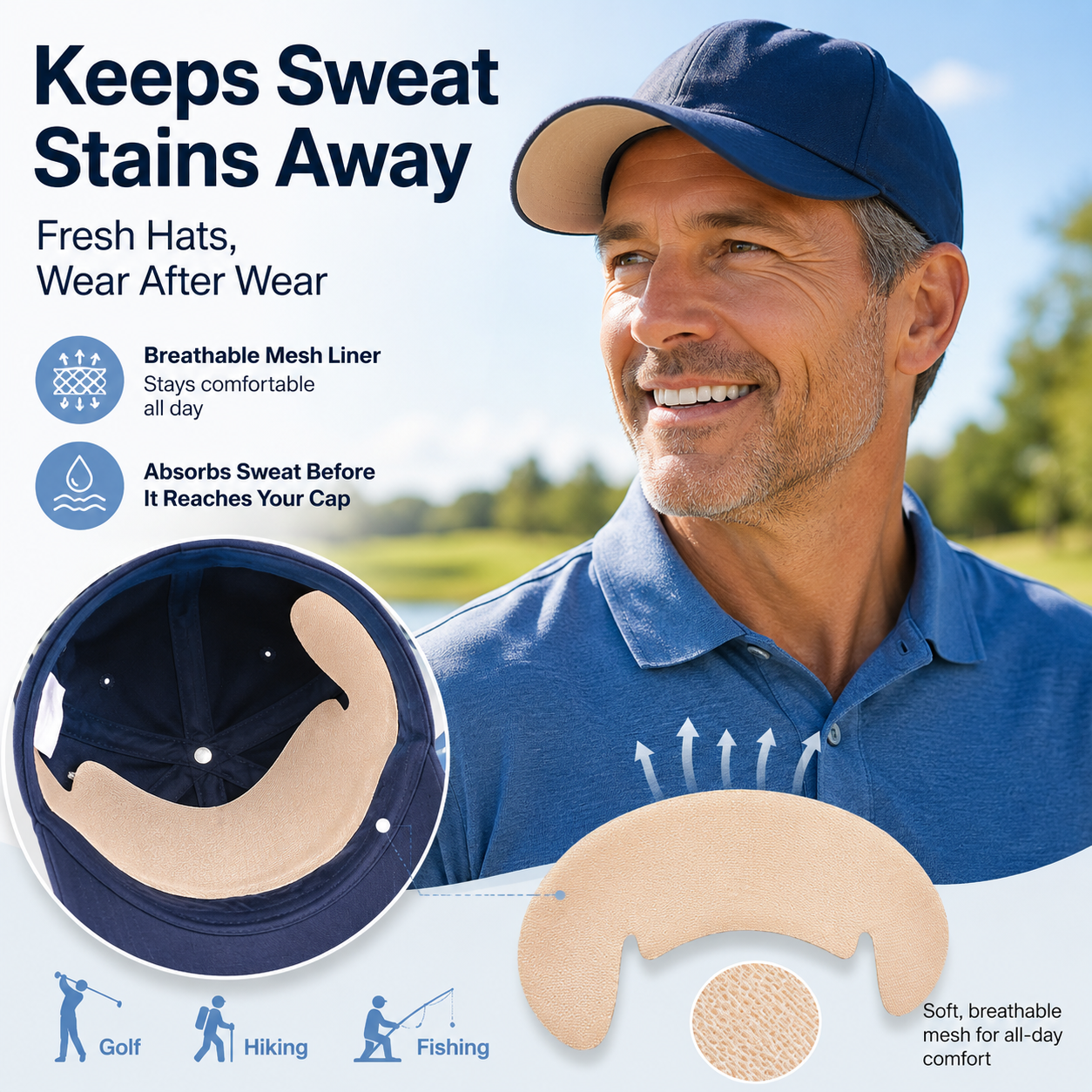 💦 Keep Sweat Off Your Favorite Hat – 10PCS Ultra-Breathable Mesh Cap Inserts, Soft, Lightweight & Easy to Apply 🧢