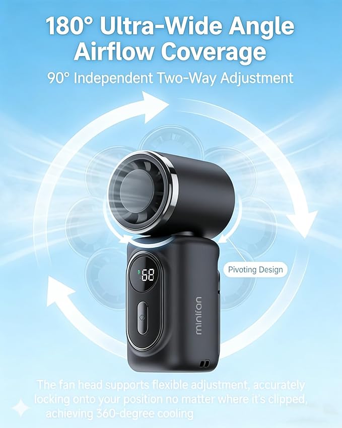 🌬️ Mini Portable Handheld Clip Fan – 3-in-1 Rechargeable 3000mAh Battery 🔋