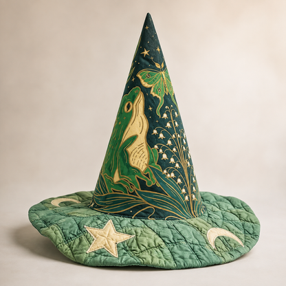 Quilted Patchwork Witch Hat – Vintage Folk-Art Style, One Size Fits Most