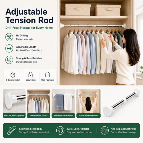 Adjustable Drill-Free Telescopic Tension Rod
