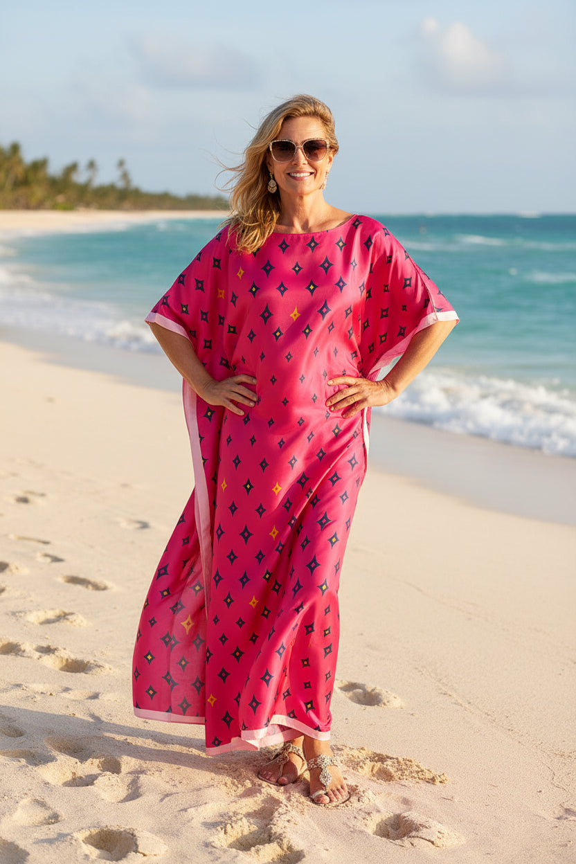 ✨ Women's Elegant Geometric Print Robe Set – Long Dress & Scarf Shawl, Satin Silk Beach Cover-Up 🌊