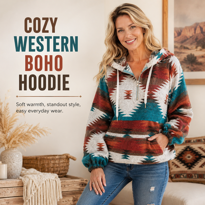 🧥 Cozy Aztec Zip-Up Hoodie – Women's Oversized Long Sleeve Sweatshirt, Relaxed Loose Fit Pullover 🍂✨