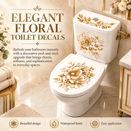 3-Piece Floral Bathroom Sticker Set – Peel & Stick PVC Decals, Waterproof Matte Finish, Instant Toilet & Wall Decor