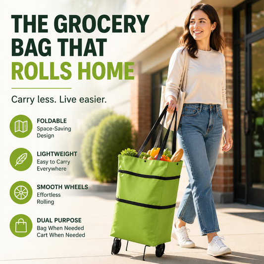 🛒 Lightweight Foldable Grocery Cart-The Rolling Shopping Bag That Saves Your Back