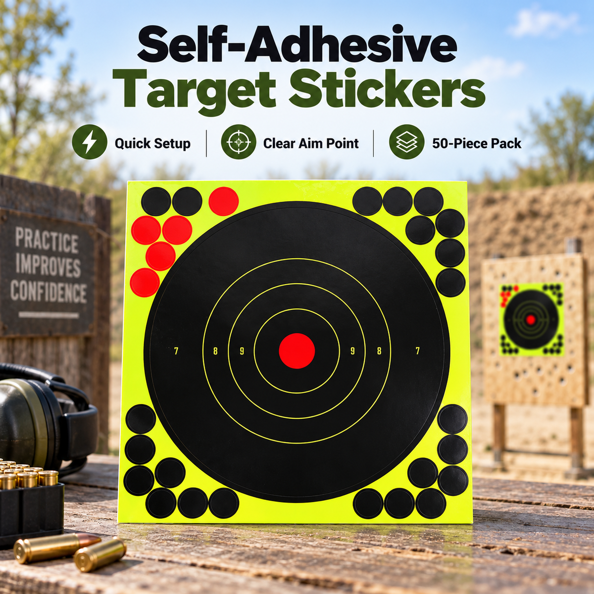 🎯 8" Peel-and-Stick Shooting Targets – 50-Pack Bullseye Stickers