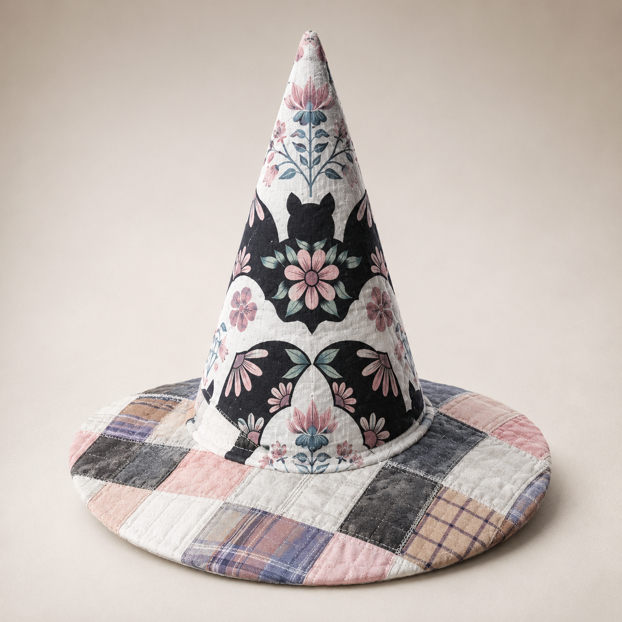Quilted Patchwork Witch Hat – Vintage Folk-Art Style, One Size Fits Most